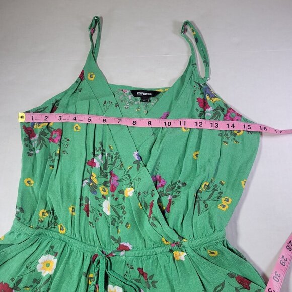 Green Floral Sleeveless Wrap Romper With Adjustable Straps & Elastic Waist By Ex - Picture 7 of 11